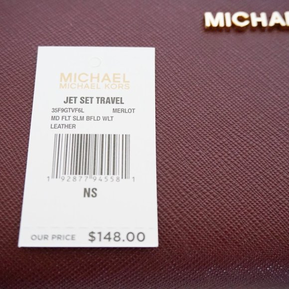 Michael Kors Jet Set MD Slim Bifold Wallet Merlot - Picture 6 of 7